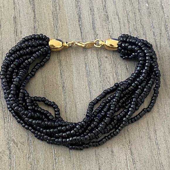 Vtg Trifari Black Seed Beads Necklace & Bracelet Gold-Tone Clasp Multi Strand - Picture 8 of 10